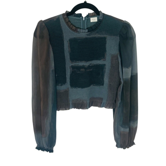 Aritzia Wilfred Tempest Blouse Navy & Green Abstract SZ small - Picture 7 of 7